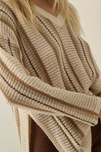 Low Tide Striped Crochet Knit Oversize Sweater - ShopPromesa