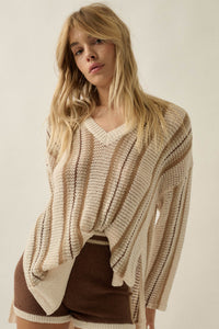 Low Tide Striped Crochet Knit Oversize Sweater - ShopPromesa