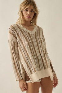 Low Tide Striped Crochet Knit Oversize Sweater - ShopPromesa