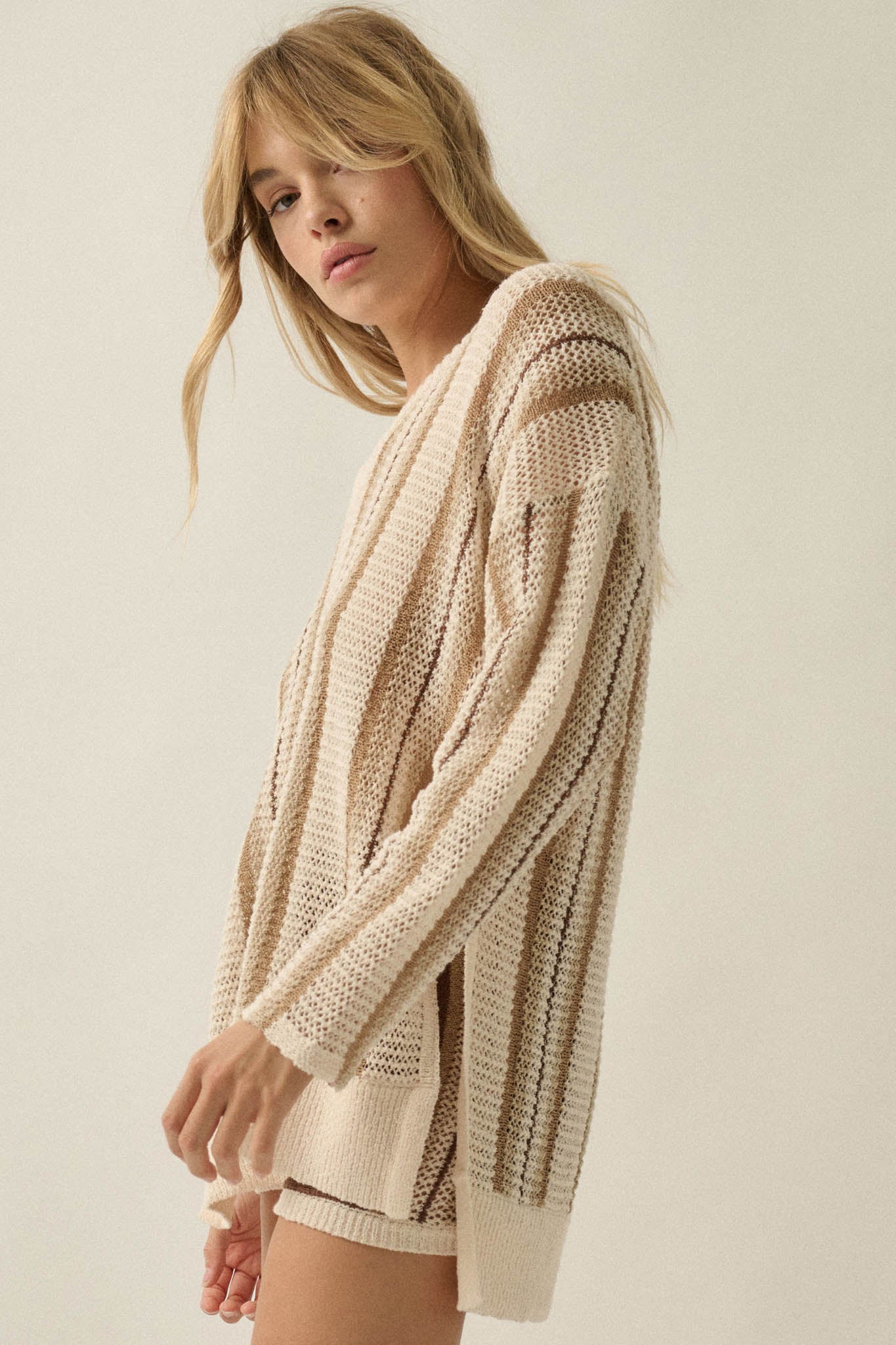 Low Tide Striped Crochet Knit Oversize Sweater - ShopPromesa