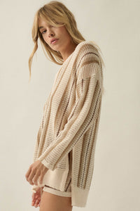Low Tide Striped Crochet Knit Oversize Sweater - ShopPromesa