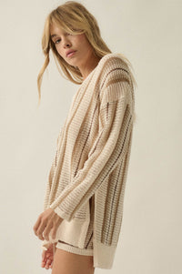 Low Tide Striped Crochet Knit Oversize Sweater - ShopPromesa