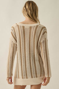 Low Tide Striped Crochet Knit Oversize Sweater - ShopPromesa