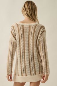Low Tide Striped Crochet Knit Oversize Sweater - ShopPromesa
