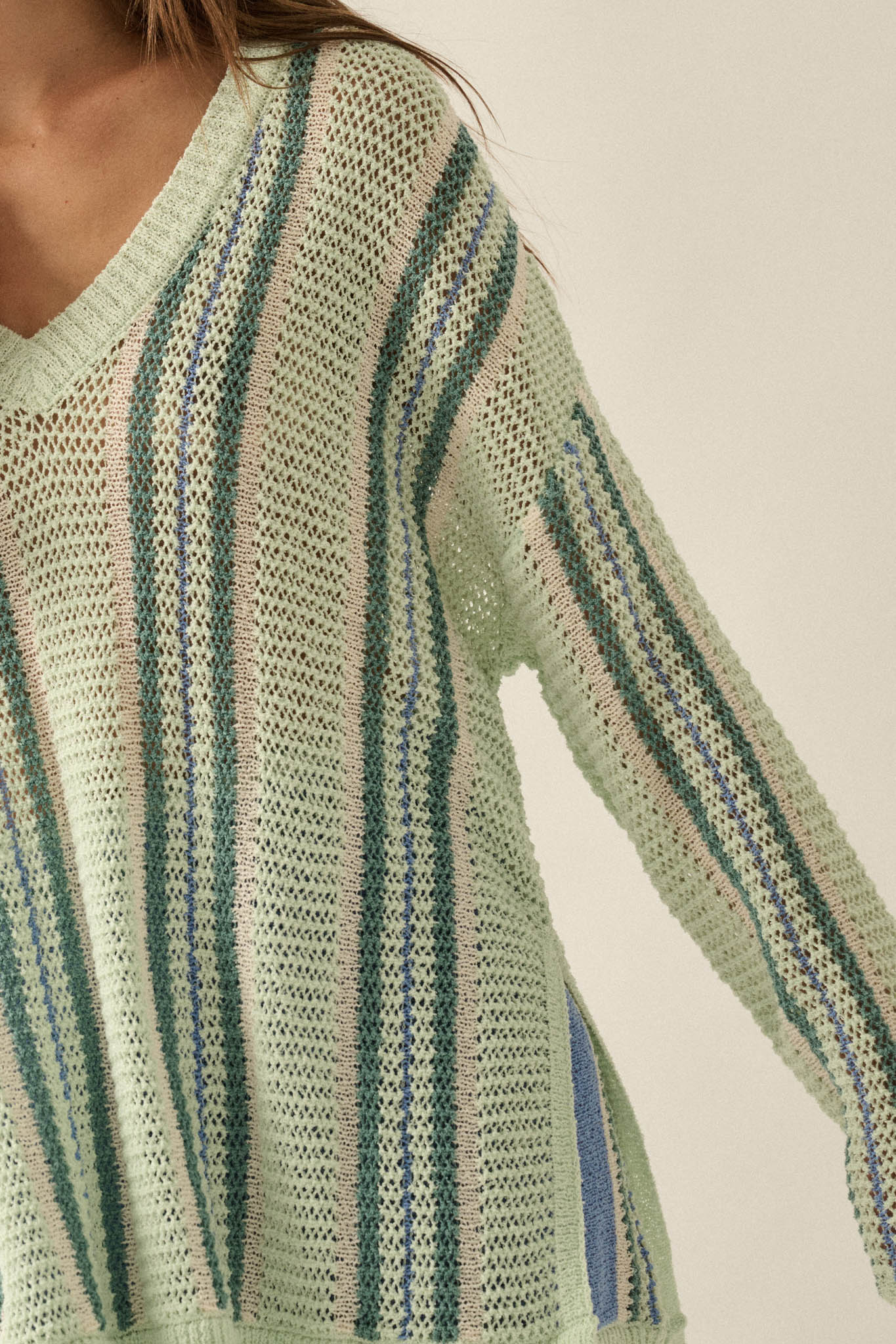 Low Tide Striped Crochet Knit Oversize Sweater - ShopPromesa