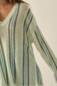 Low Tide Striped Crochet Knit Oversize Sweater - ShopPromesa