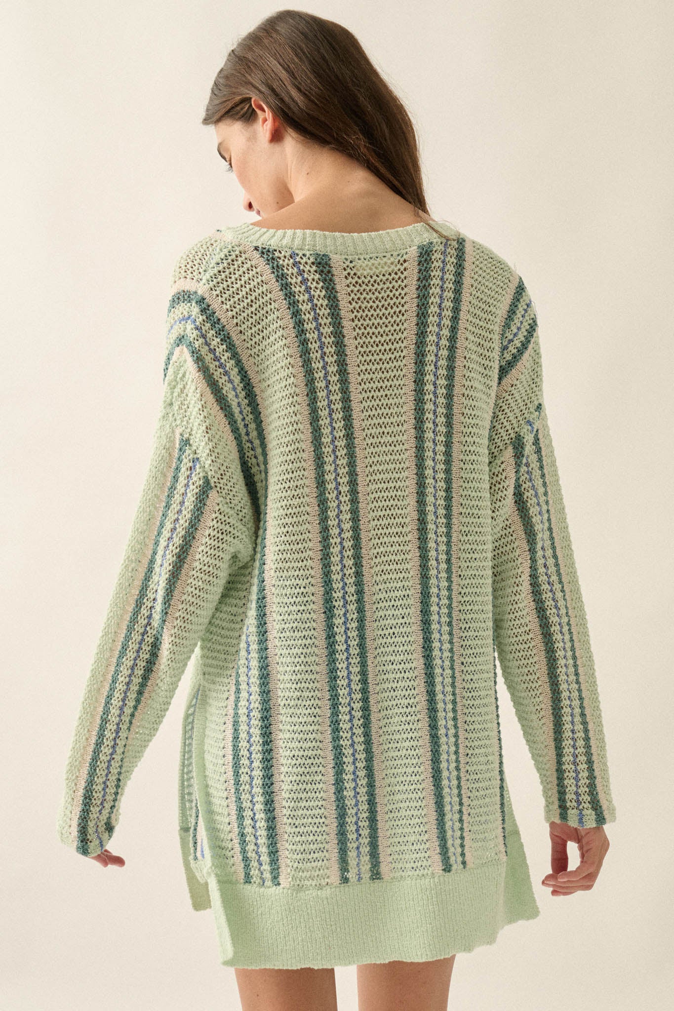 Low Tide Striped Crochet Knit Oversize Sweater - ShopPromesa
