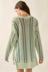 Low Tide Striped Crochet Knit Oversize Sweater - ShopPromesa