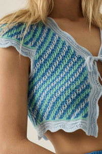 Summer Love Striped Crochet-Knit Tie-Front Top - ShopPromesa
