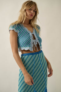 Summer Love Striped Crochet-Knit Tie-Front Top - ShopPromesa