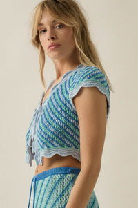 Summer Love Striped Crochet-Knit Tie-Front Top - ShopPromesa