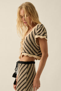 Summer Love Striped Crochet-Knit Tie-Front Top - ShopPromesa