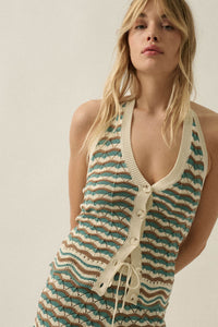 Next Wave Striped Crochet-Knit Halter Tank Top - ShopPromesa