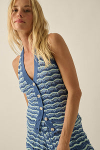 Next Wave Striped Crochet-Knit Halter Tank Top - ShopPromesa