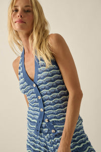 Next Wave Striped Crochet-Knit Halter Tank Top - ShopPromesa