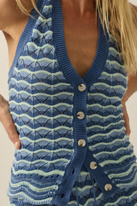 Next Wave Striped Crochet-Knit Halter Tank Top - ShopPromesa