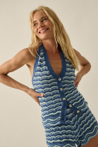 Next Wave Striped Crochet-Knit Halter Tank Top - ShopPromesa