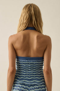 Next Wave Striped Crochet-Knit Halter Tank Top - ShopPromesa