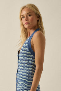 Next Wave Striped Crochet-Knit Halter Tank Top - ShopPromesa