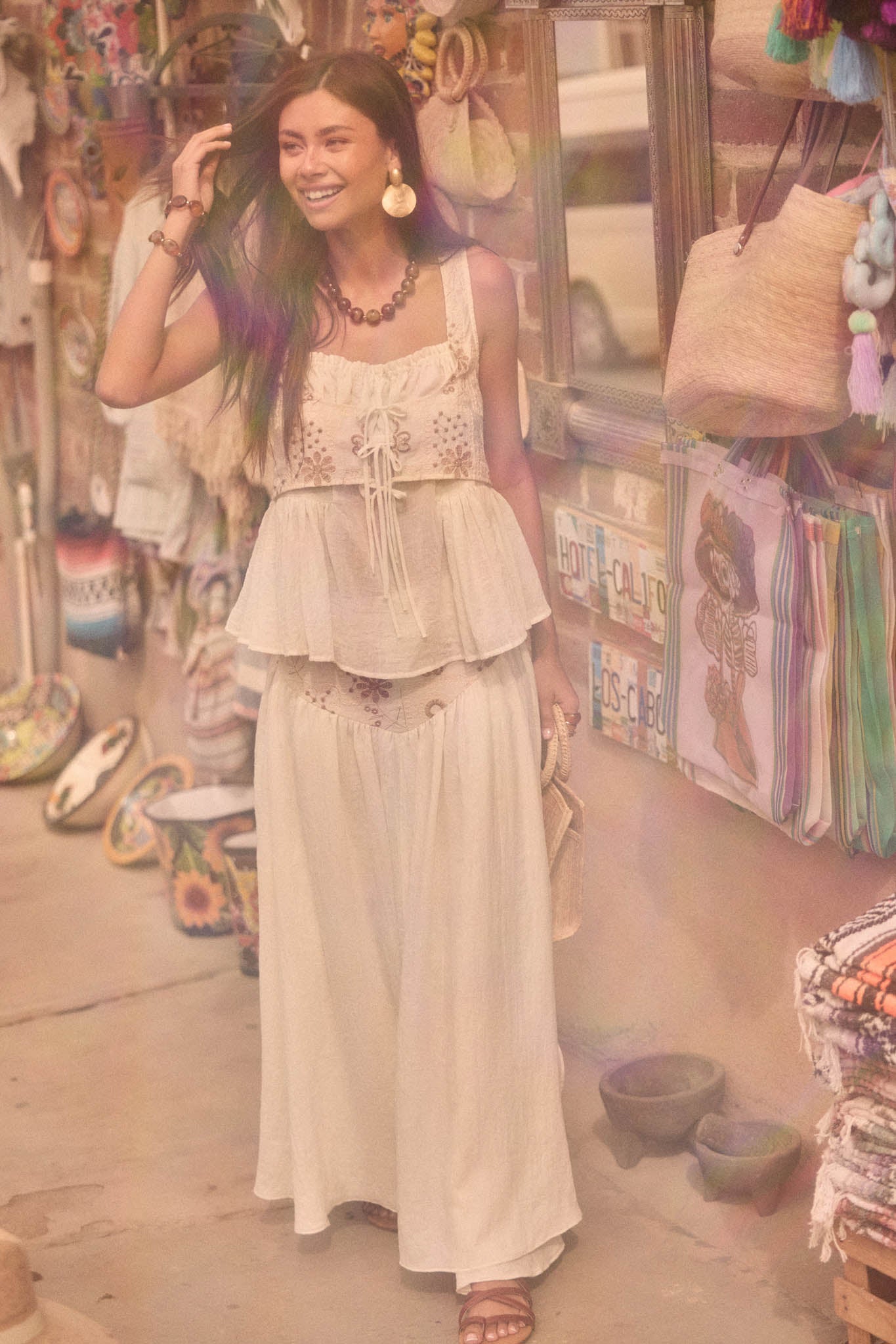 Cottage Garden Floral-Embroidered Peasant Tank Top - ShopPromesa