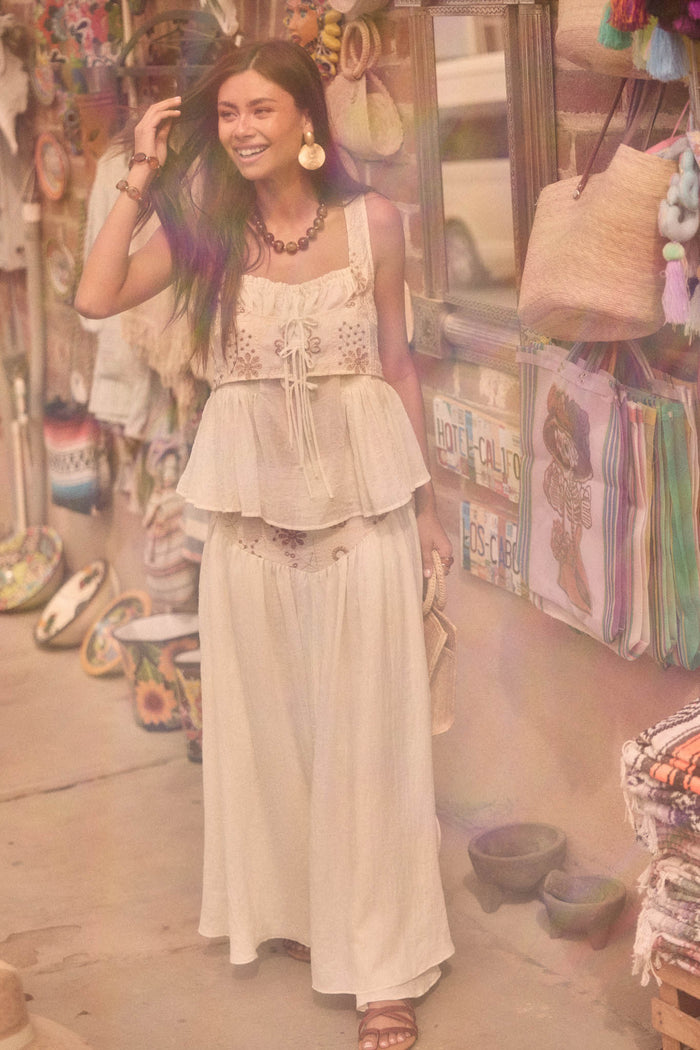 Cottage Garden Floral-Embroidered Peasant Tank Top - ShopPromesa