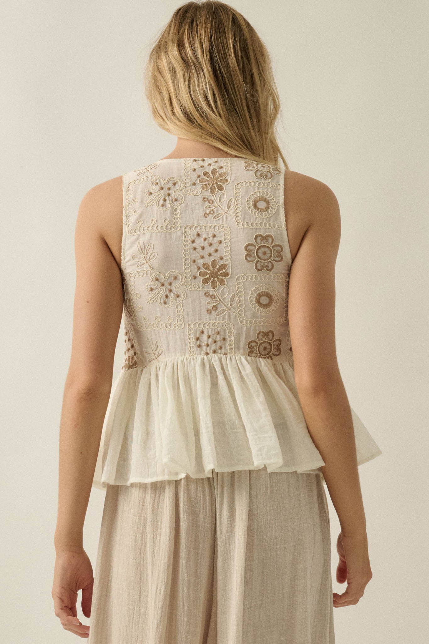 Cottage Garden Floral-Embroidered Peasant Tank Top - ShopPromesa