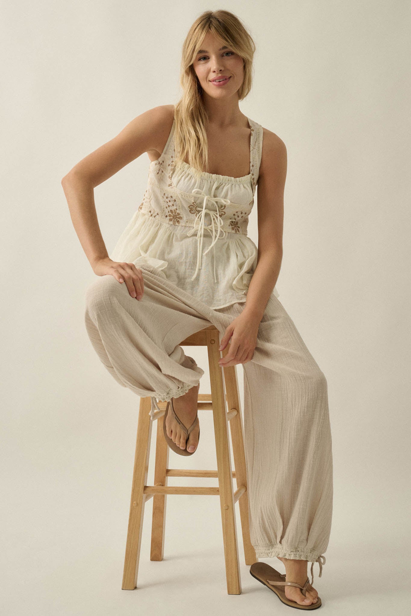 Cottage Garden Floral-Embroidered Peasant Tank Top - ShopPromesa