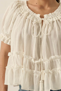Precious Days Tonal Stripe Ruffle Babydoll Top - ShopPromesa