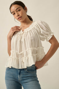 Precious Days Tonal Stripe Ruffle Babydoll Top - ShopPromesa