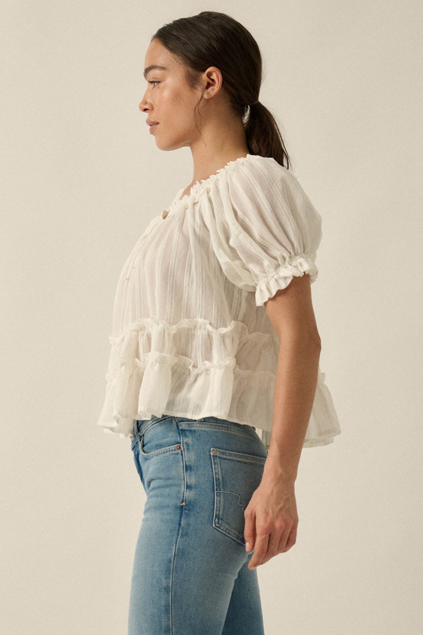 Precious Days Tonal Stripe Ruffle Babydoll Top - ShopPromesa