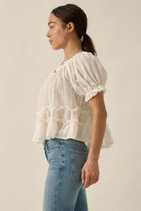 Precious Days Tonal Stripe Ruffle Babydoll Top - ShopPromesa