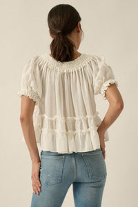 Precious Days Tonal Stripe Ruffle Babydoll Top - ShopPromesa