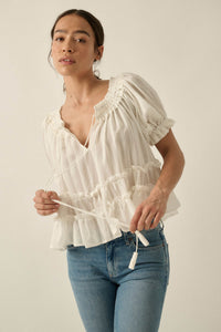 Precious Days Tonal Stripe Ruffle Babydoll Top - ShopPromesa