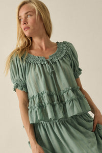 Precious Days Tonal Stripe Ruffle Babydoll Top - ShopPromesa
