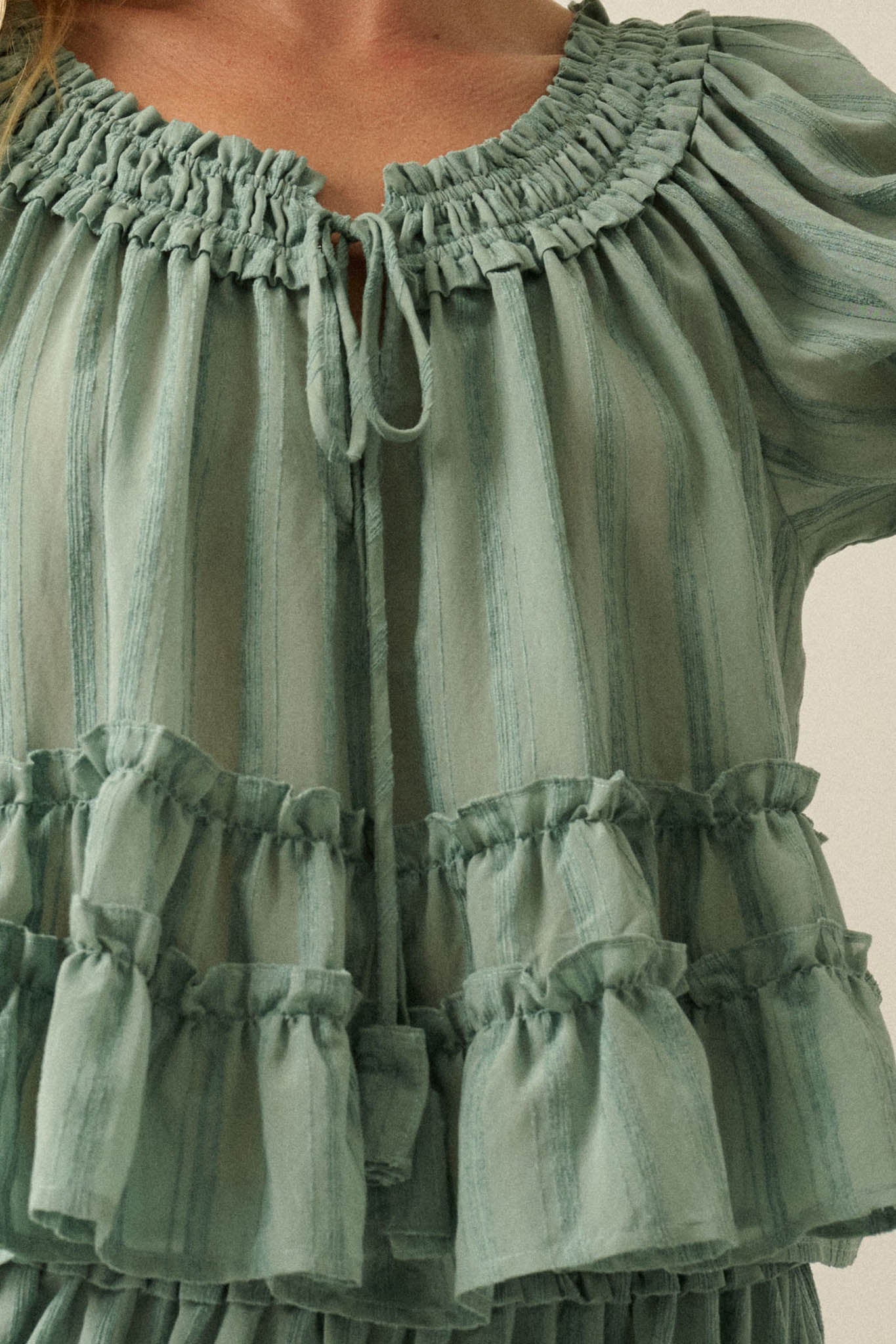 Precious Days Tonal Stripe Ruffle Babydoll Top - ShopPromesa