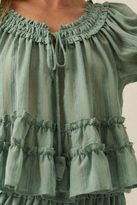 Precious Days Tonal Stripe Ruffle Babydoll Top - ShopPromesa