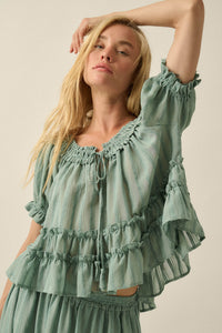 Precious Days Tonal Stripe Ruffle Babydoll Top - ShopPromesa