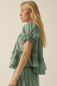 Precious Days Tonal Stripe Ruffle Babydoll Top - ShopPromesa