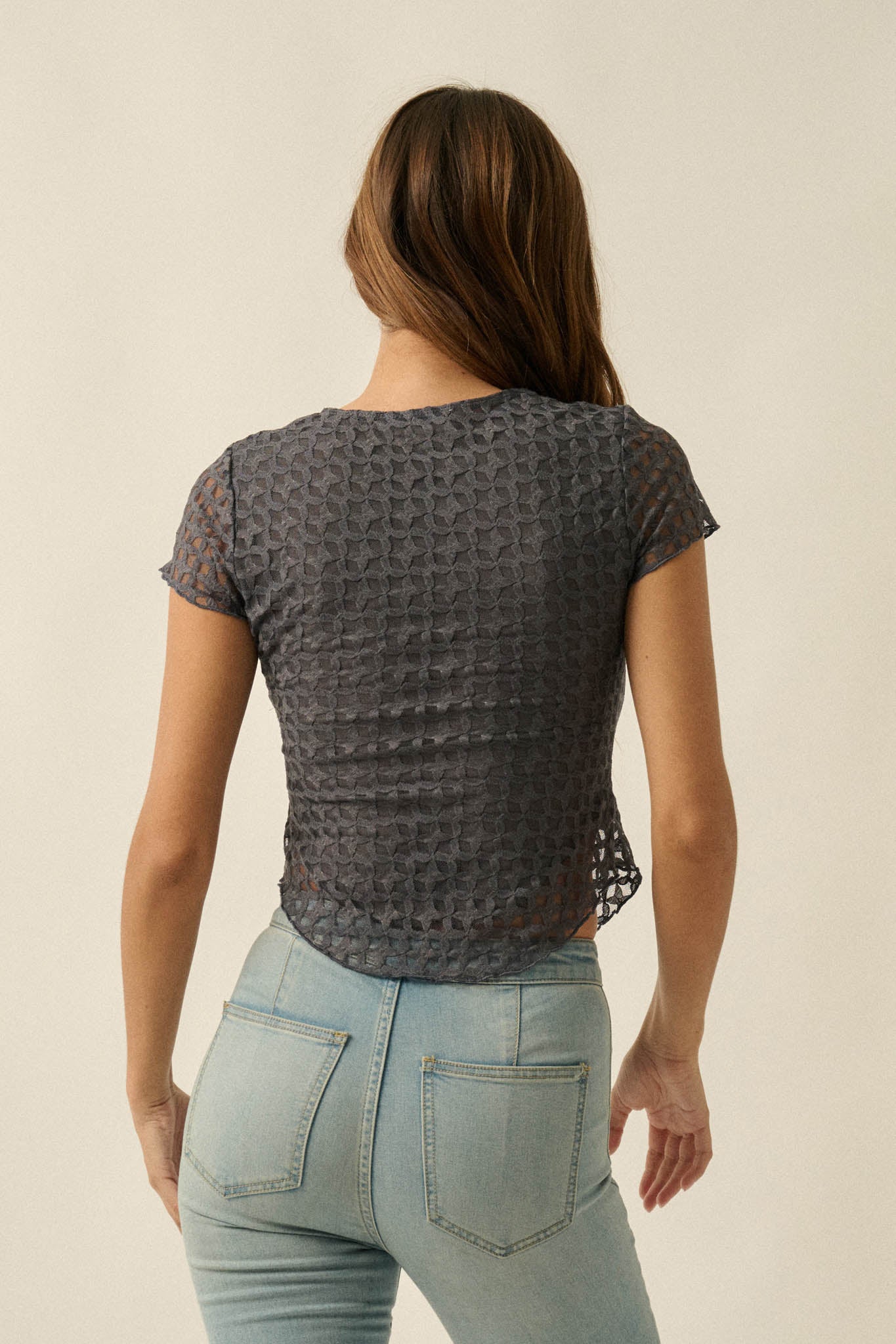 Kissing Booth Floral Lace Fitted Baby Tee - ShopPromesa