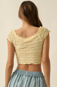 Lacy Blooms Floral Lace Cropped V-Neck Top - ShopPromesa