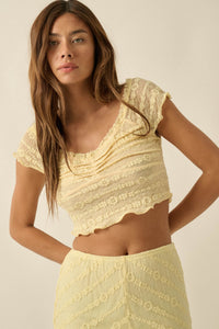 Lacy Blooms Floral Lace Cropped V-Neck Top - ShopPromesa