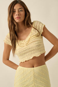 Lacy Blooms Floral Lace Cropped V-Neck Top - ShopPromesa