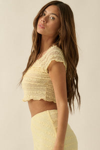 Lacy Blooms Floral Lace Cropped V-Neck Top - ShopPromesa