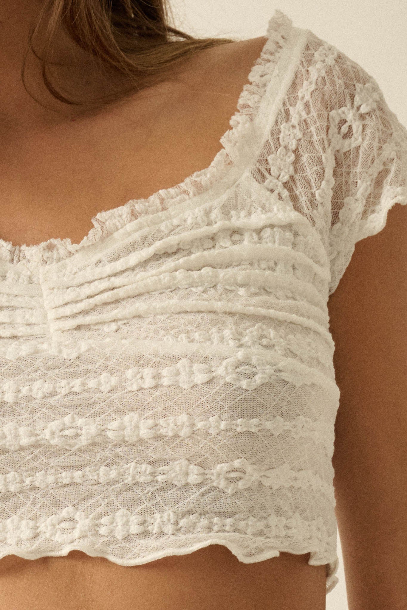 Lacy Blooms Floral Lace Cropped V-Neck Top - ShopPromesa