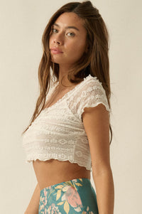 Lacy Blooms Floral Lace Cropped V-Neck Top - ShopPromesa