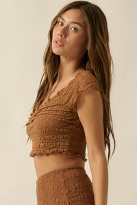 Lacy Blooms Floral Lace Cropped V-Neck Top - ShopPromesa