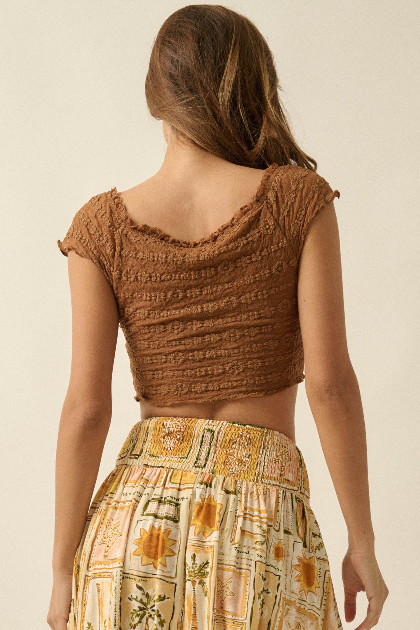 Lacy Blooms Floral Lace Cropped V-Neck Top - ShopPromesa