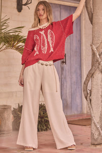 Plenty of Fish Jacquard-Knit Short-Sleeve Sweater - ShopPromesa