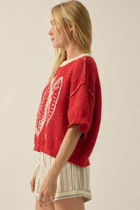 Plenty of Fish Jacquard-Knit Short-Sleeve Sweater - ShopPromesa