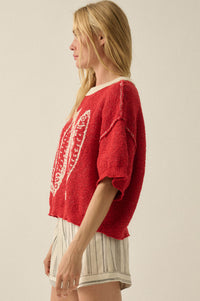 Plenty of Fish Jacquard-Knit Short-Sleeve Sweater - ShopPromesa